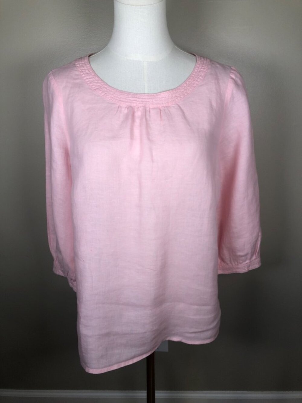 Talbots 100% Linen 3/4 Sleeve Light Pink Top Minimalist Cottagecore Size MP
